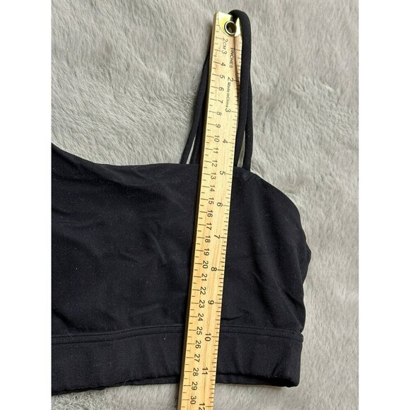 Black Basic Stretch One Shoulder Spaghetti Strap Light Compression Sports Bra - Picture 5 of 5